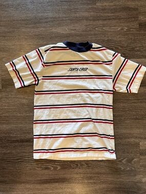Santa Cruz Striped Tee in White with Red & Navy